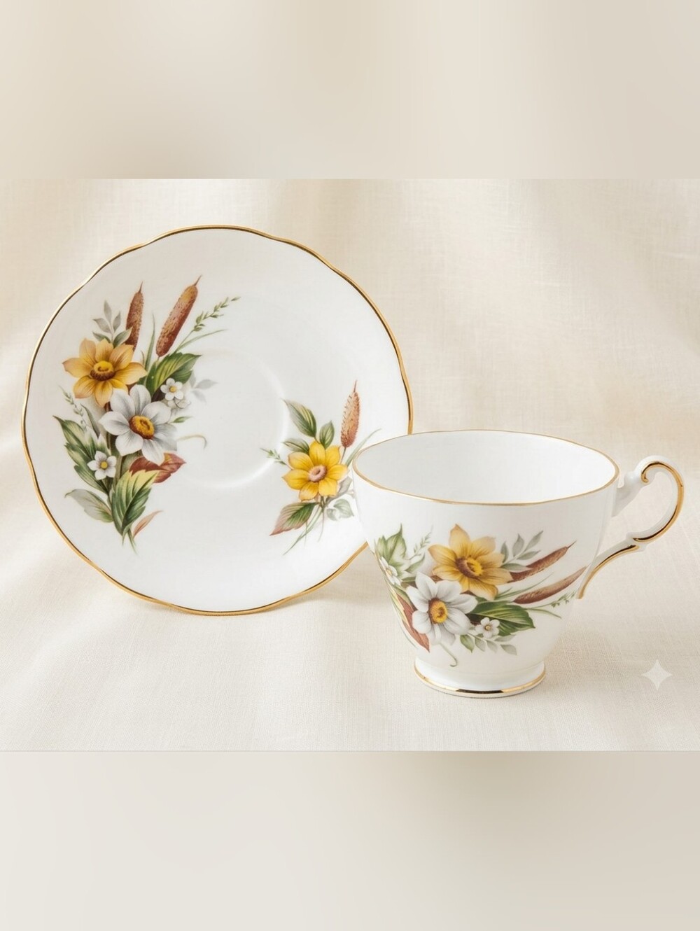 Vintage Regency English Bone China Autumn Floral Teacup & Saucer Set